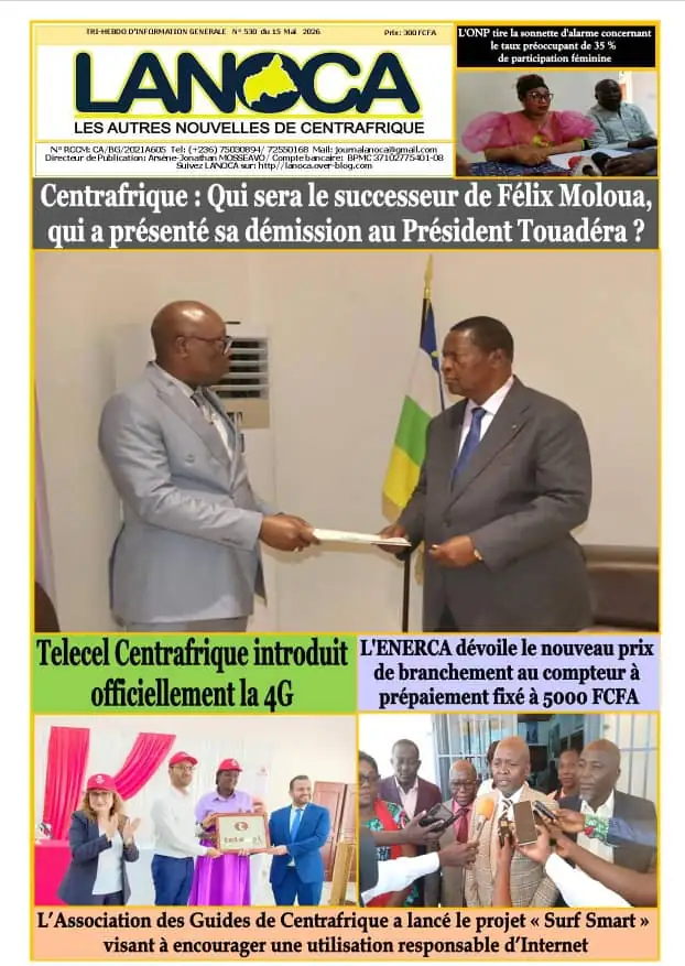 la une du journal lanoca du lundi 15 mai 2026