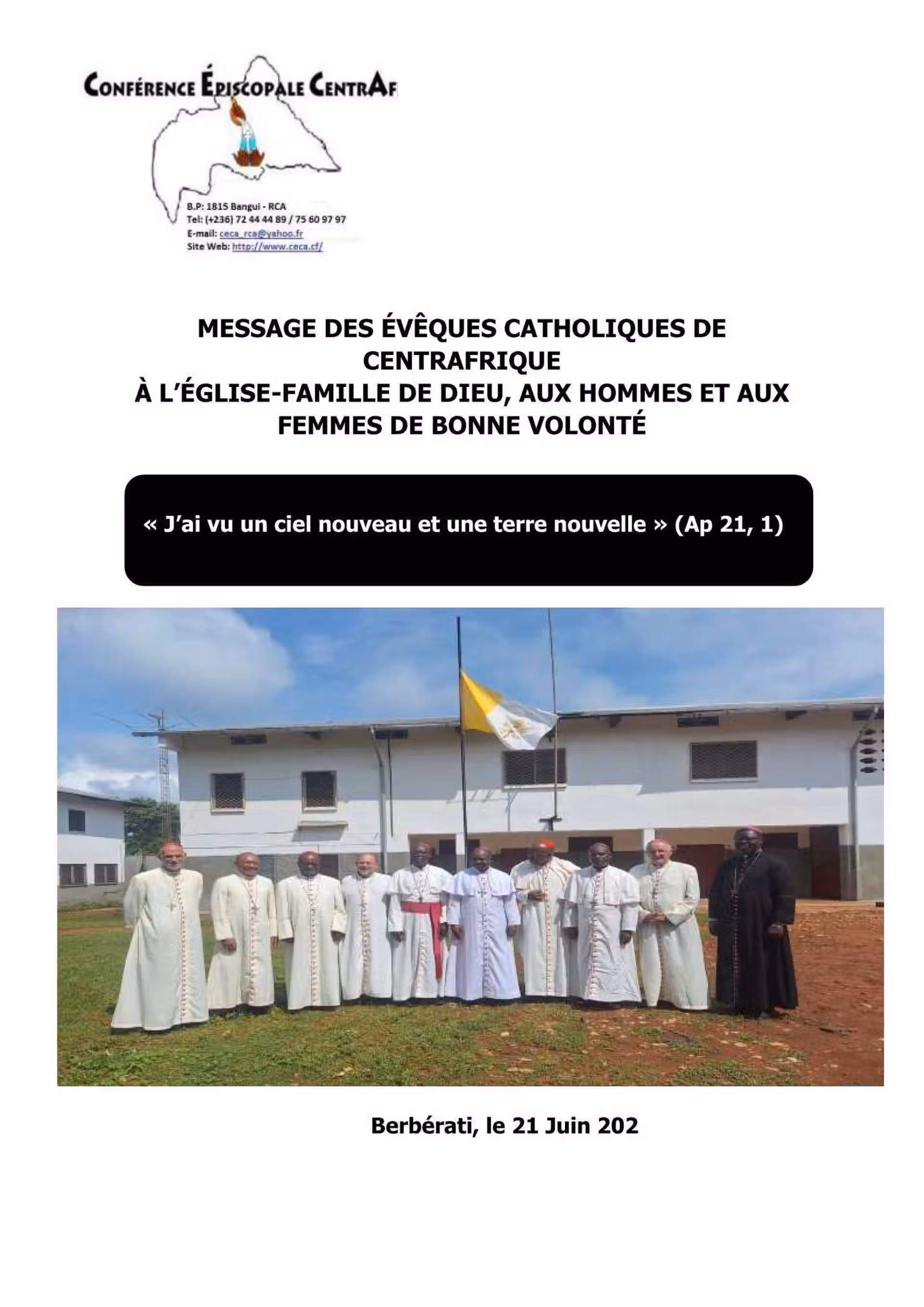 MESSAGE DES ÉVÊQUES CATHOLIQUES DE CENTRAFRIQUE À L’ÉGLISE-FAMILLE DE DIEU, AUX HOMMES ET AUX FEMMES DE BONNE VOLONTÉ fb img 1782061459807